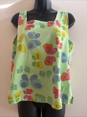 fresh produce Cotton Light Green Butterfly Print Sleeveless Preppy Tank SZ L